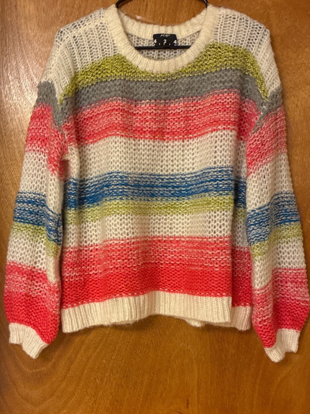 Lord &Taylor Mohair Wool Blend Striped Oversized Boho Sweater EUC